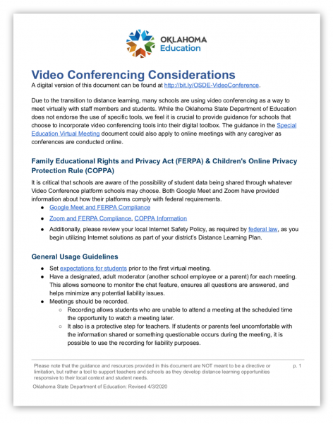 Image of video conferencing guidance document