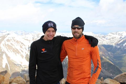 Oklahoma Teacher of the Year Jason Proctor on the summit of the tallest mountain in Colorado with his student in 2011.